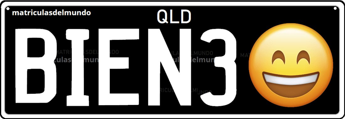 Queensland personalized license plate with smiling emoji