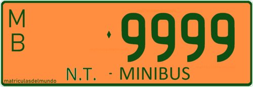Northern Territory minibus license plate with green letters 9999
