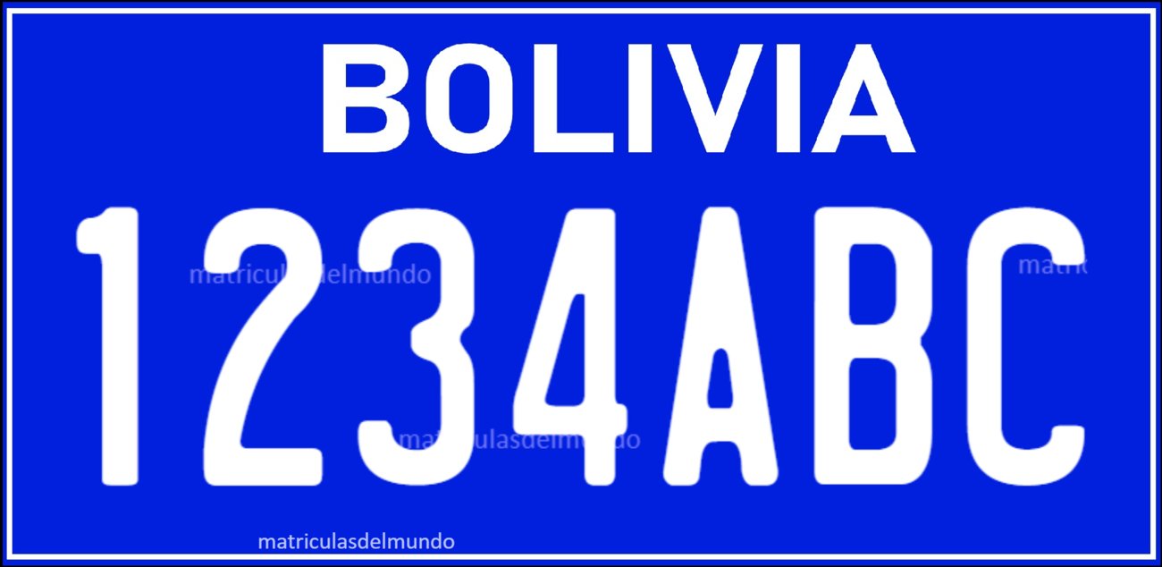 Ejemplo placa vehicular Bolivia coche eléctrico azul