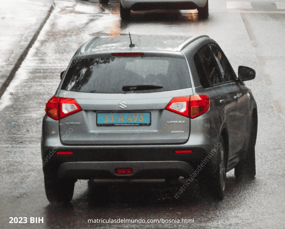 Grey Suzuki Vitara on a street in Sarajevo, Bosnia and Herzegovina with a blue license plate
