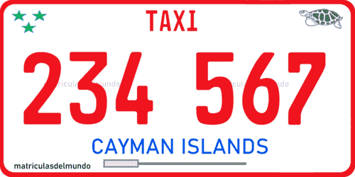 Matrícula de coche taxi actual de las Islas Cayman con letras en rojo