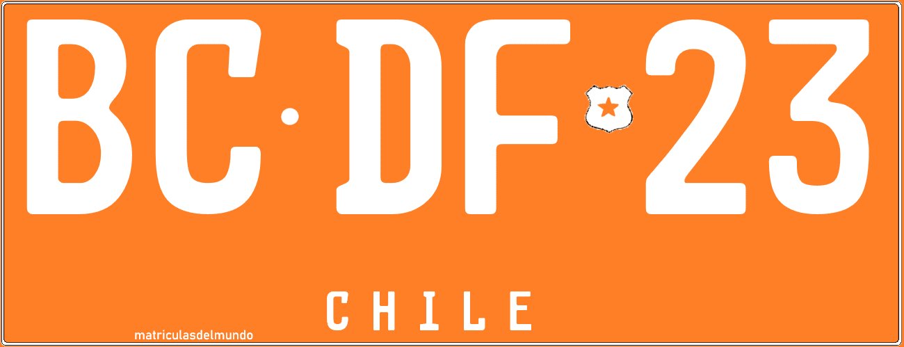 Patente naranja con letras blancas de Chile
