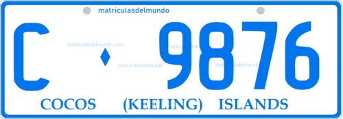 Example license plate of the Cocos Islands C 9876