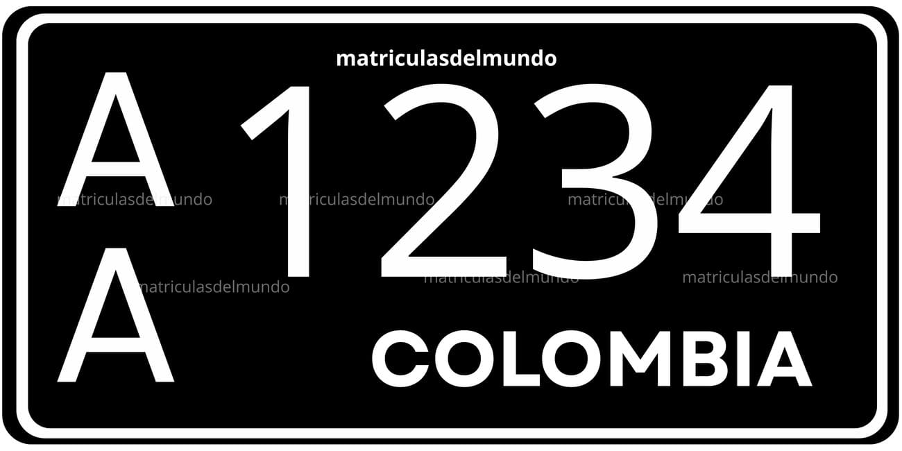 Placa vehicular colombiana de Bogotá anterior a 1990 con fondo negro