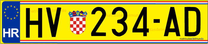 matrícula de Croacia para vehículo militar con fondo amarillo y eurobanda