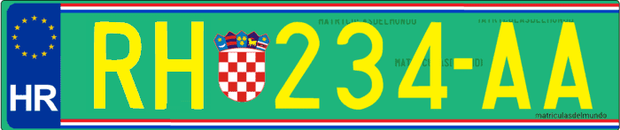 matrícula de Croacia para residentes temporales extranjeros con verde y eurobanda