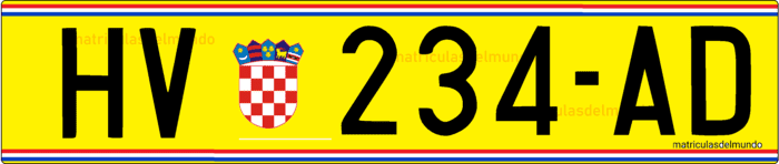 matrícula especial de Croacia militar con letras HV y fondo amarillo