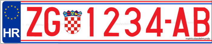 matrícula de Croacia para vehículos con letras rojas y eurobanda