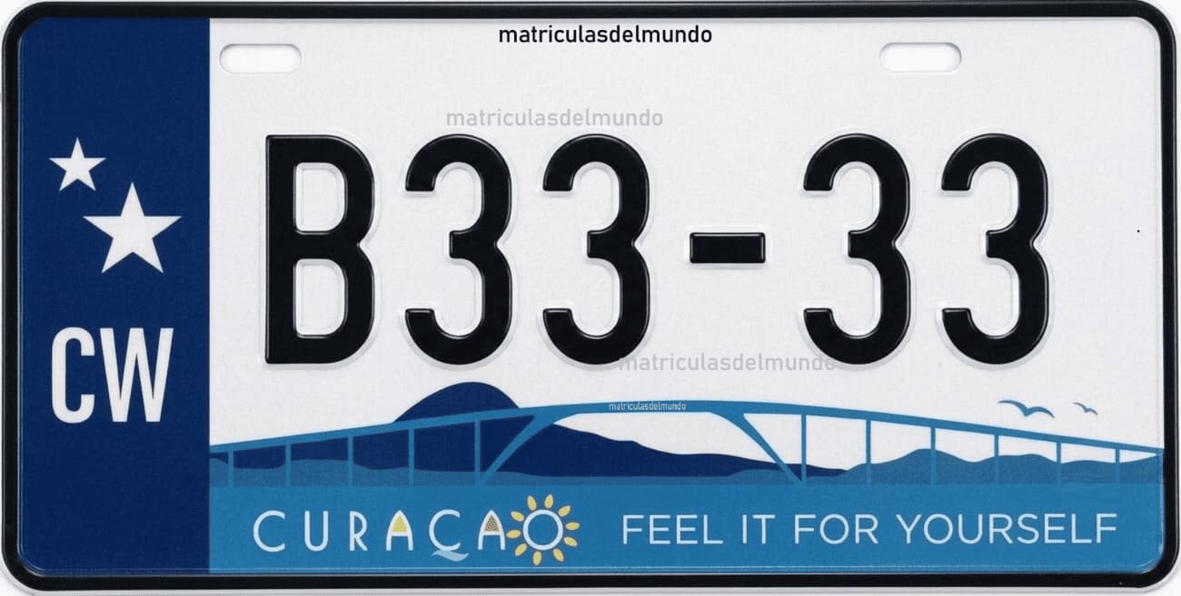 Curaçao vehicle license plate B3333 from the system introduced in 2026 for private vehicles Curaçao vehicle registration plate B3333 from the new 2026 system for a private car