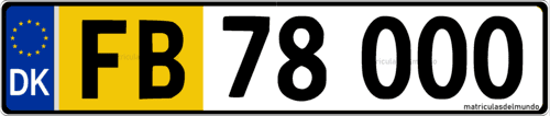 Matrícula comercial privada amarilla de Dinamarca actual con cinco números