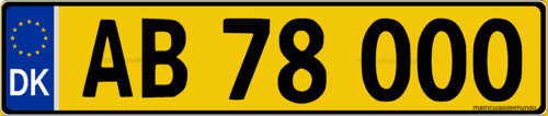 Matrícula comercial amarilla de Dinamarca actual con cinco números