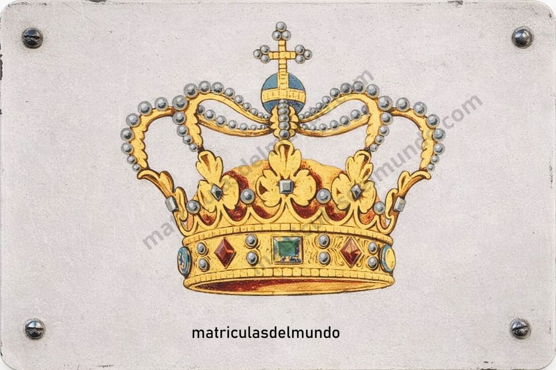Placa oficial danesa con la corona real de la Casa Glücksburg