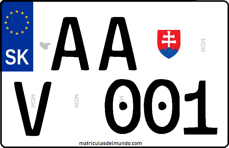 Matrícula de coche de exportación con letra V de Eslovaquia cuadrada