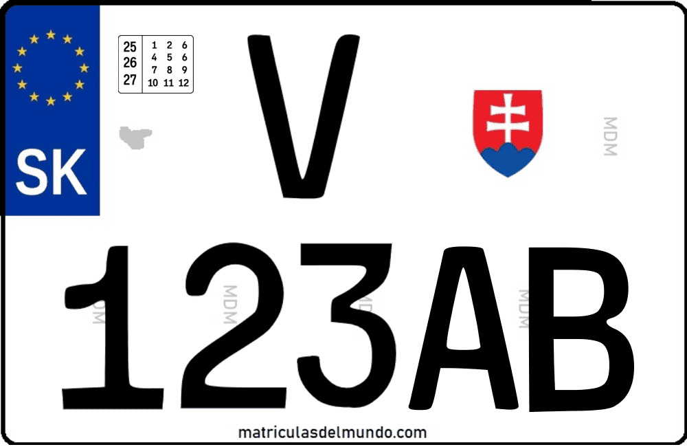 Matrícula de exportación de Eslovaquia con letra V para vehículos destinados a salir del país