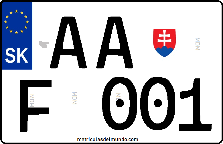 Matrícula de vehículo agrícola de Eslovaquia con letra F cuadrada