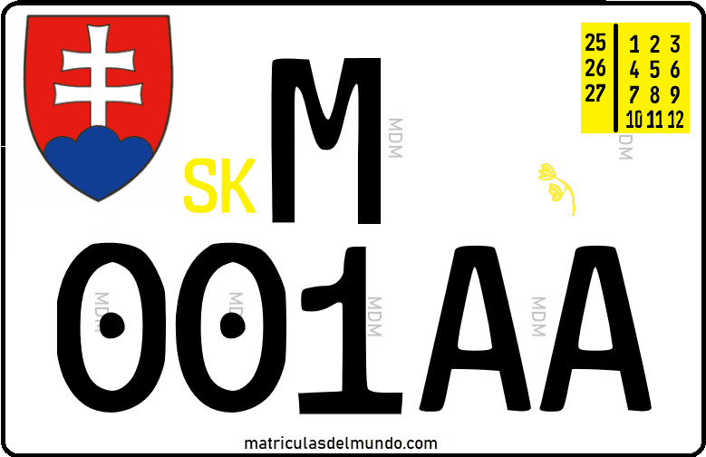 Matrícula temporal de Eslovaquia con letra M y diseño ZEC
