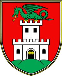 Escudo de Eslovenia de la ciudad de Ljubljana con dragón y castillo