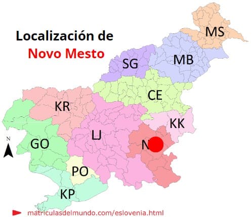 Mapa con la localización de la región eslovena de Novo Mesto