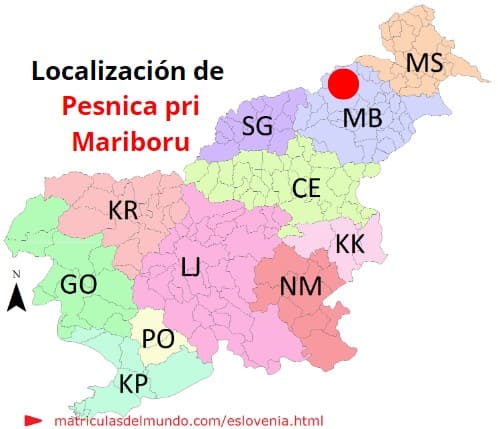 Mapa con la localización de la región eslovena de Pesnica pri Mariboru
