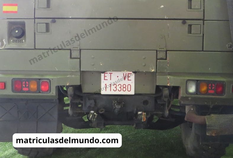 Matrícula militar del Ejército de Tierra de España ET VE en vehículo especial