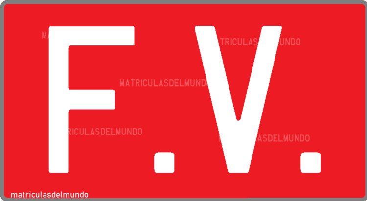 Placa de matrícula roja para vehículos en experimentos y pruebas Placa de matrícula roja española con letras F.V.