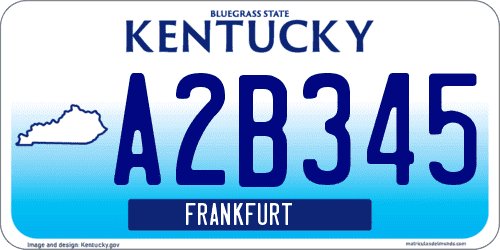 Matrícula de Kentucky desde 2020 del condado de Frankfort Matrícula de coche de Kentucky utilizado desde 2005 con el diseño desde 2020