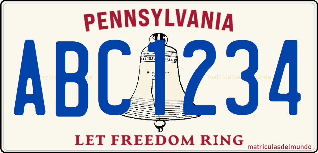 Matrícula de coche de Pennsylvania futura con campana de Filadelfia de fondo Matrícula americana de coche de Pennsylvania Let Freedom Ring desde 2026