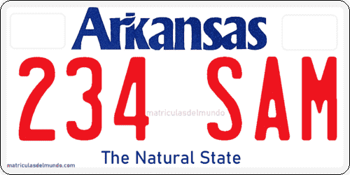 Matrícula de coche de Arkansas del sistema antiguo con lema The Natural State