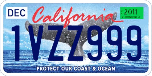 Matrícula de coche de California Protect Our Coast de ejemplo de 2011 Matrícula de coche de California para Protect Our Coast de ejemplo de 2011