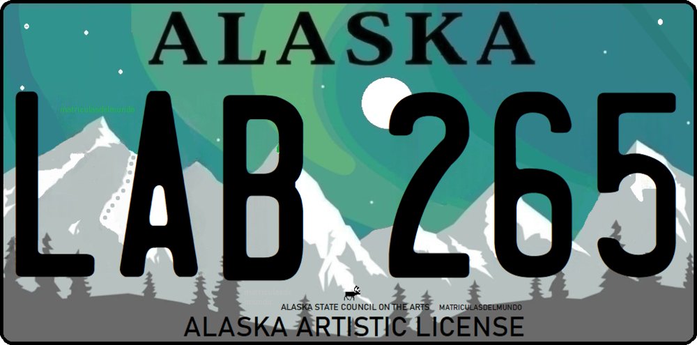 Alaska license plate with ALASKA ARTISTIC LICENSE design featuring a reindeer and aurora borealis