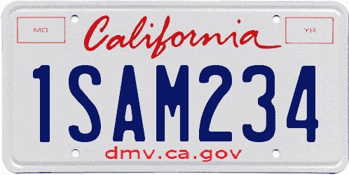 Matrícula de coche de California del sistema actual con lema dmv.ca.gov de ejemplo Matrícula de coche de California actual con lema dmv.ca.gov