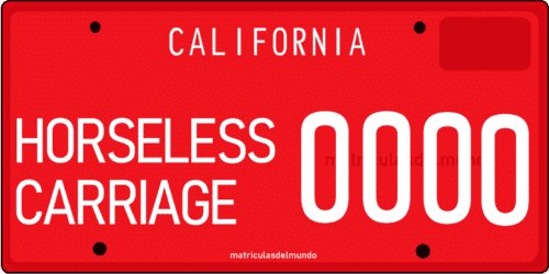 Matrícula de coche de California para Horseless Carriage antiguo Matrícula de coche de California para horseless carriage sin caballo con fondo rojo