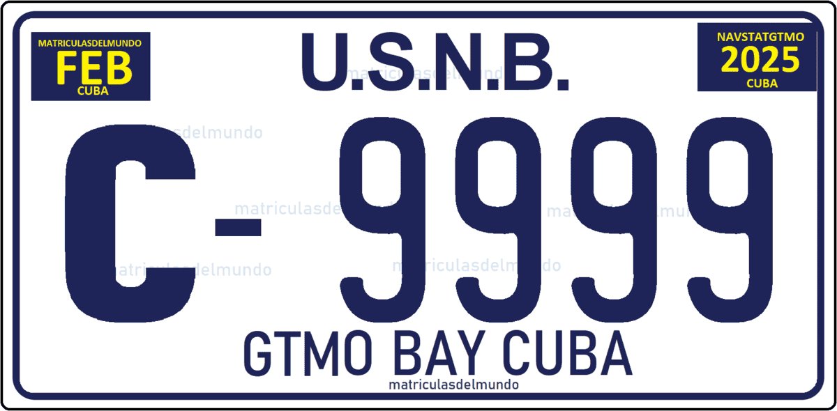 Matrícula de coche de la base naval de Guantánamo Imagen de la matrícula de la base naval americana de Guantánamo actual de ejemplo