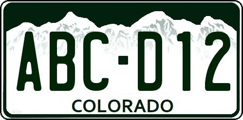 Example of a Colorado license plate with a green background ABCD12