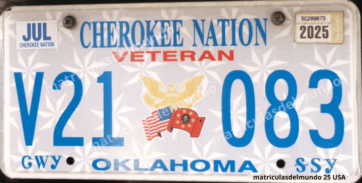 Matrícula de coche de veterano de guerra de la Nación Cherokee, Estados Unidos