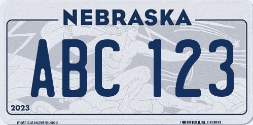 Matrícula de coche actual de Nebraska de ejemplo desde 2023 Matrícula de coche de Nebraska desde 2023