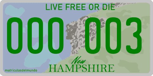 Matrícula de coche desde 1999 de New Hampshire con lema Live Free or Die Matrícula de coche de New Hampshire con montaña de fondo y lema LIVE FREE OR DIE