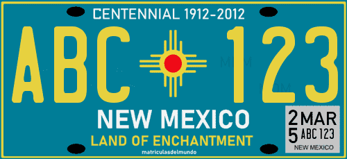 Matrícula de coche de Nuevo Mexico sobre fondo azul para el centenario