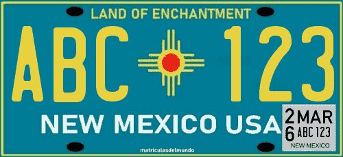 Matrícula de coche de Nuevo Mexico alternativo actual con lema Land of Enchantment Matrícula de coche de New Mexico sobre fondo azul con texto Land of Enchantment