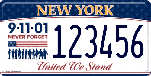 Matrícula de coche de Nueva York especial NEVER FORGET del 11septiembre