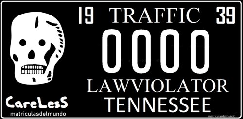 matrícula de Tennessee con calavera para conductor peligroso matrícula de Tennessee negra con calavera de 1939 conductor peligroso