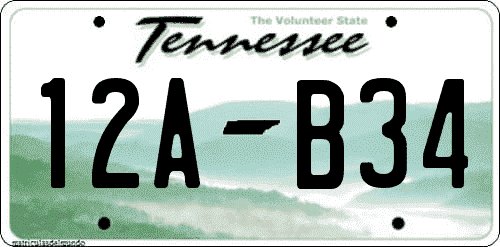 Matrícula de coche Tennessee de con THE VOLUNTEER STATE y colinas verdes Matrícula de coche americana de Tennessee y frase VOLUNTEER STATE