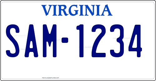 matricula americana de coche de Virginia anterior sin lema y fondo blanco