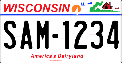 Matrícula de coche americana de Wisconsin con frase America's Dairyland
