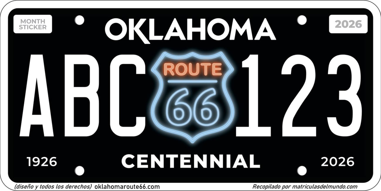 Matrícula especial de Oklahoma conmemorativa de Route 66 Centennial 2026