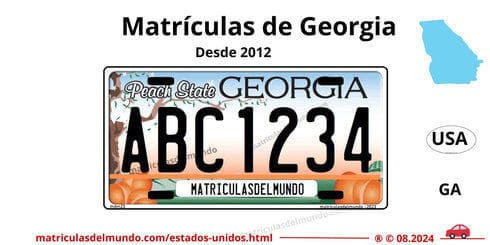 Matrícula antigua de Georgia con diseño Peach State y fondo de melocotones