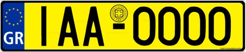 matrícula de autobus de Grecia con fondo amarillo IAA