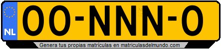 Matrícula de Holanda amarilla antigua 00NNN0 usada desde 2008