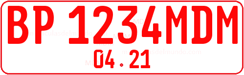matrícula de coche en pruebas con letras rojas de indonesia