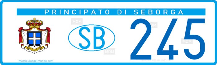 Matrícula de coche del Principado de Seborga con código oval SB